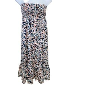 Aifer Midi Strapless Dress Large Smocked Floral Ruffle Cottagecore Boho Vacation